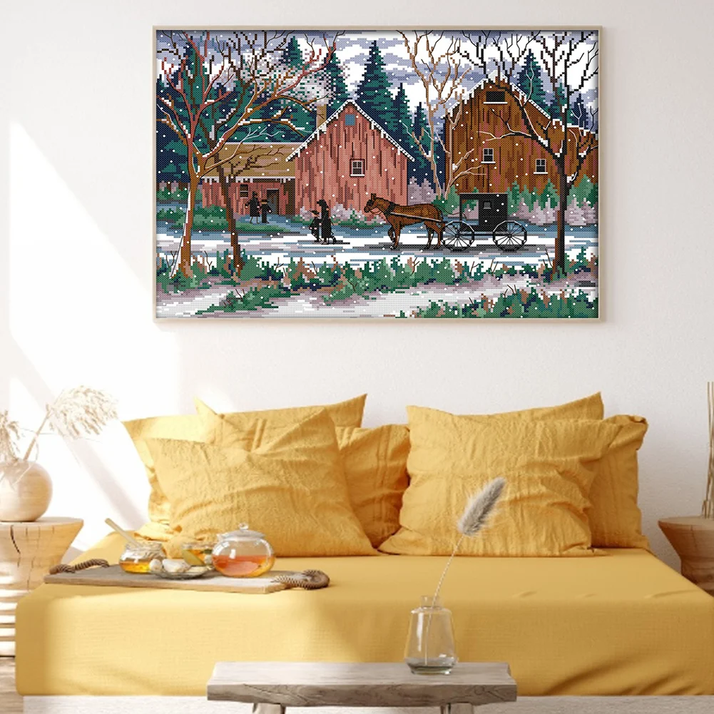 DIY Stamped Cross Stitch 14CT Full Embroidery 42*32cm - Snowy Days