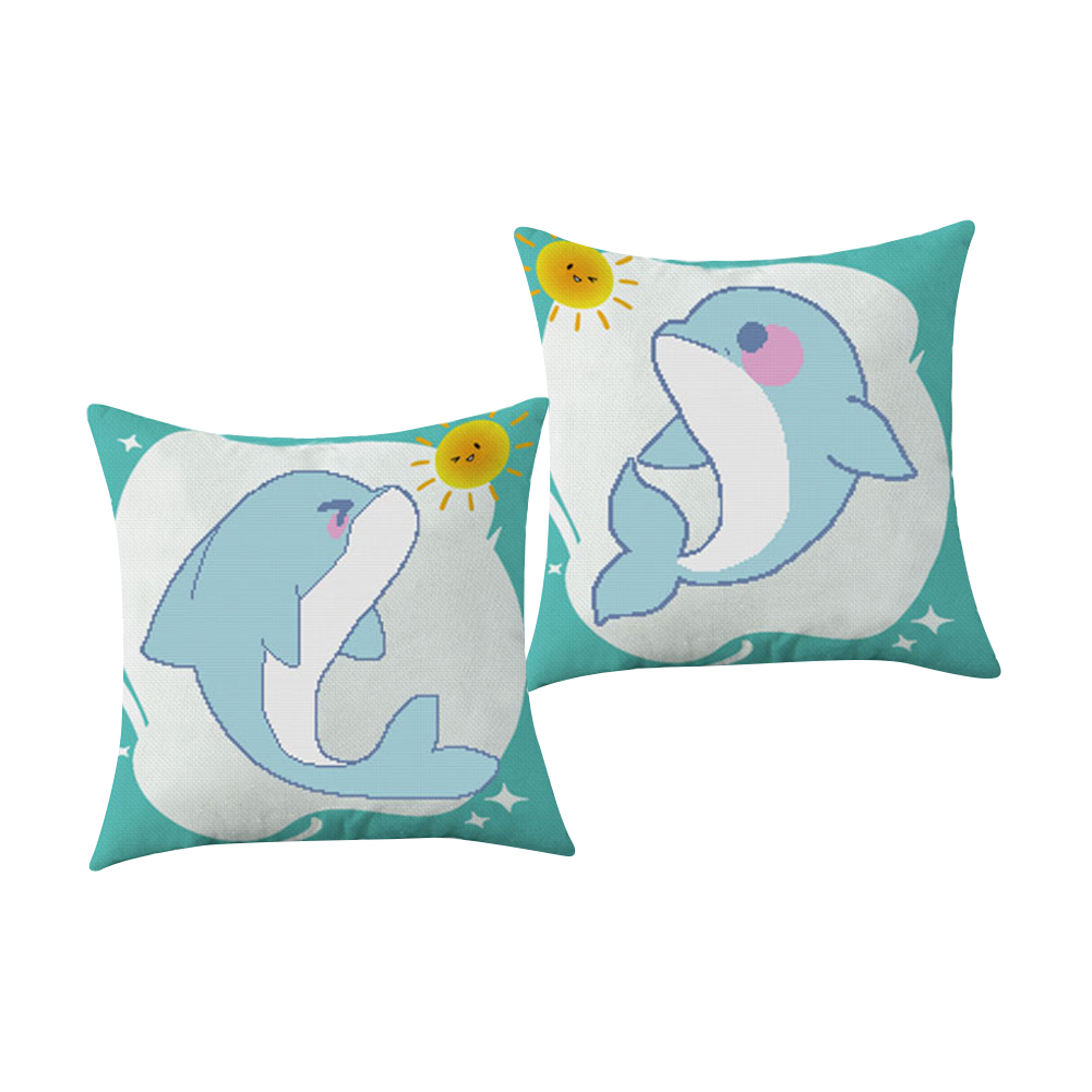 

2pcs Little Dolphin - 11CT Stamped Cross Stitch Pillowcase - 45*45CM, 501 Original