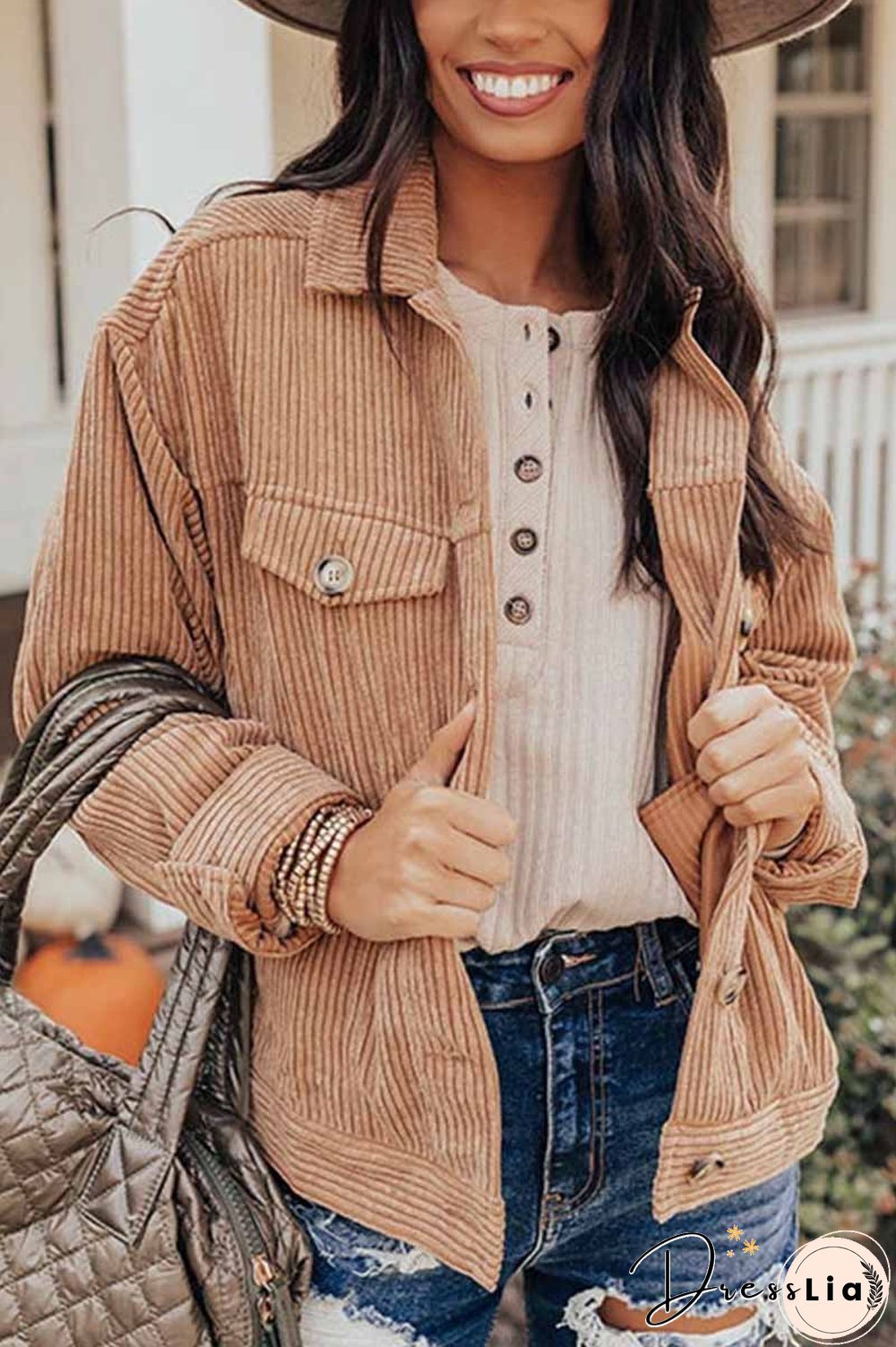 Loose Cardigan Corduroy Tops