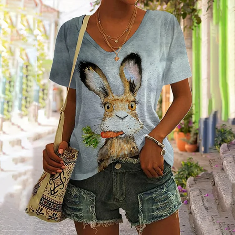 VChics Women's Rabbit Print Casual T-Shirt