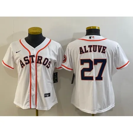 Women's Houston Astros #27 Jose Altuve White With Patch Cool Base Stitched Baseball Jersey(Run Small) XPBC