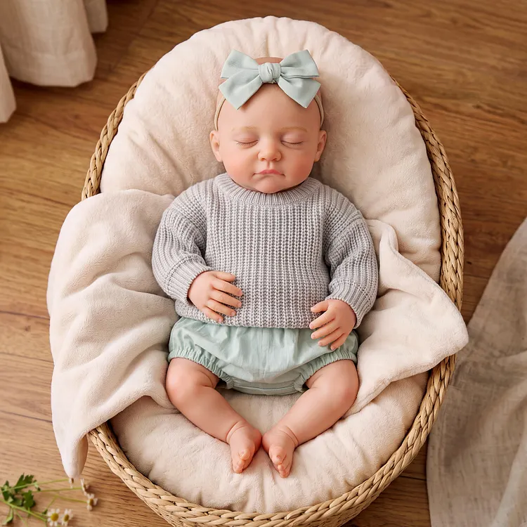 Babeside Liors 16" Silicone Reborn Baby Girl Doll &ndash; Cozy Gray Knit & Mint Outfit Gift