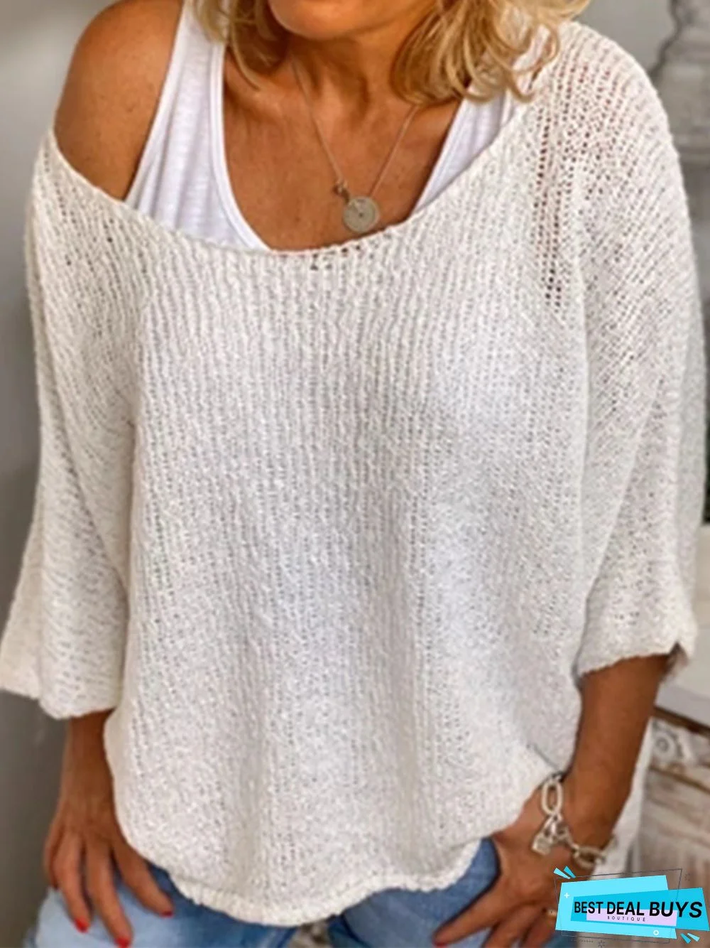 Casual Plus Size 3/4 Sleeve Knitting Shirt Tunic Top