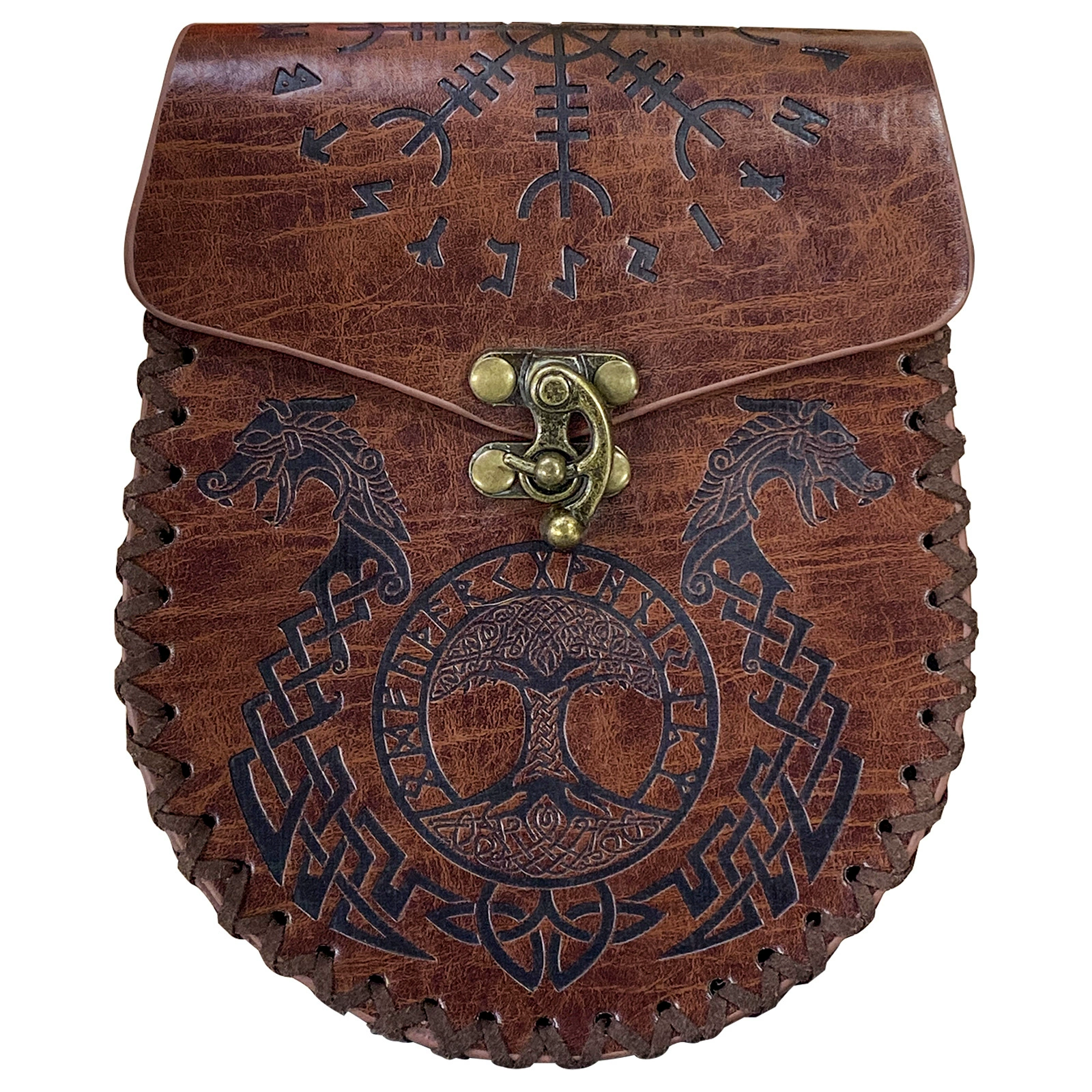 Viking Style Dragon Head Wolf Head Embossed Coin Purse Belt Pouch