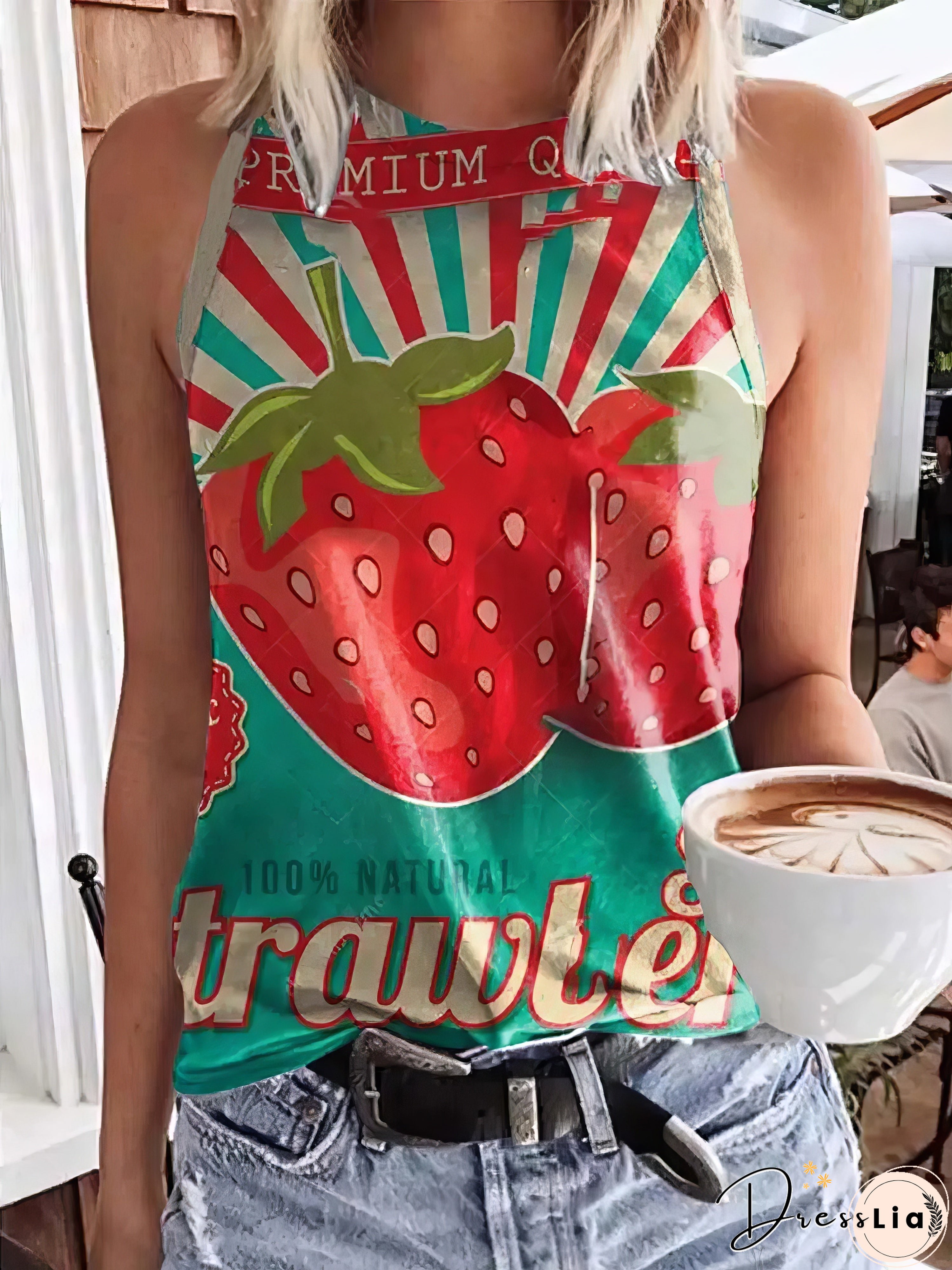 Printed Round Neck Slim Tank Top