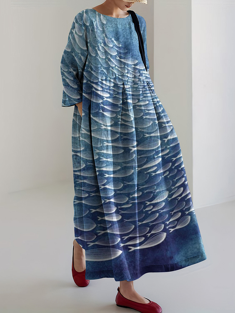 Comstylish Women&lsquo;s School Fish Linen Blend Casual Maxi Dress