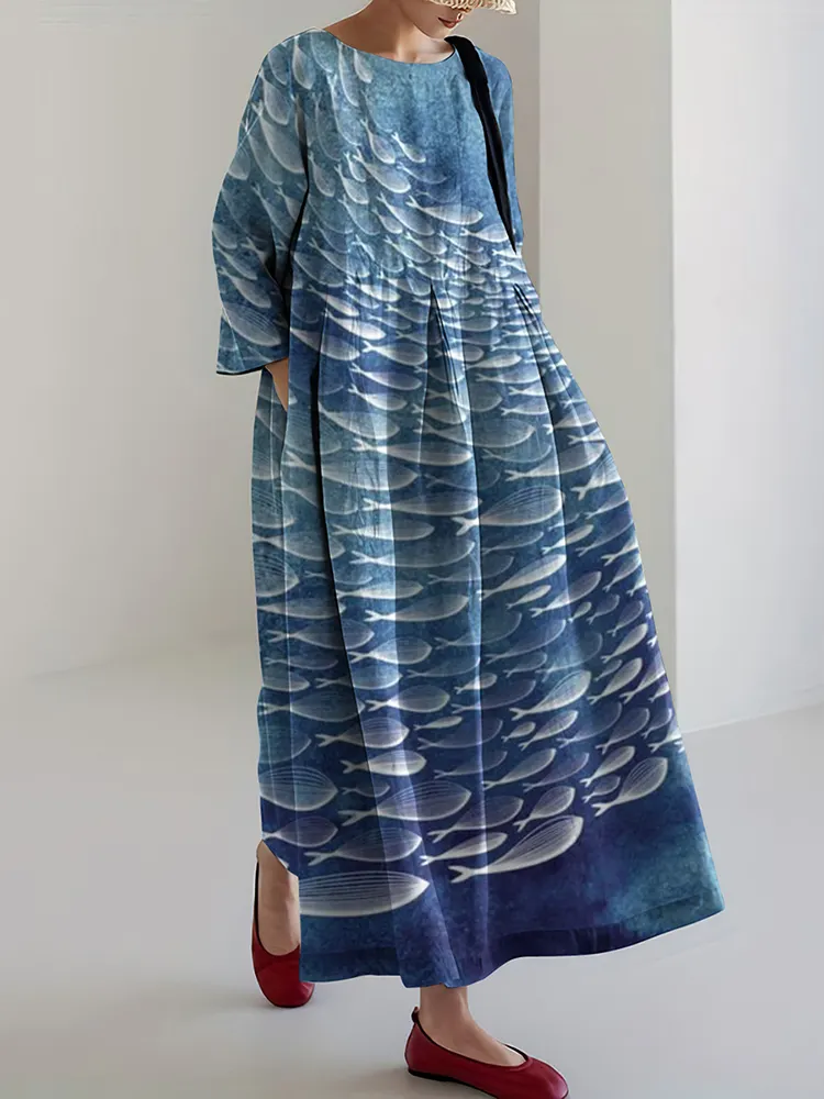 Women&lsquo;s School Fish Linen Blend Casual Maxi Dress