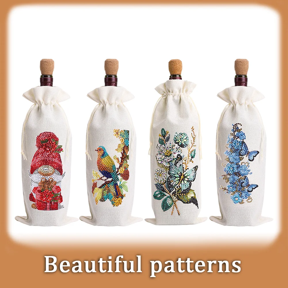 4pcs DIY Diamond Painting Wine Bag Rhinestones Liquor Bottle Cover (Butterfly)