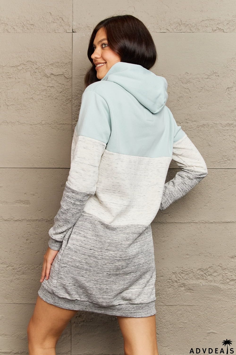 Ninexis Full Size Color Block Dropped Shoulder Hooded Mini Dress