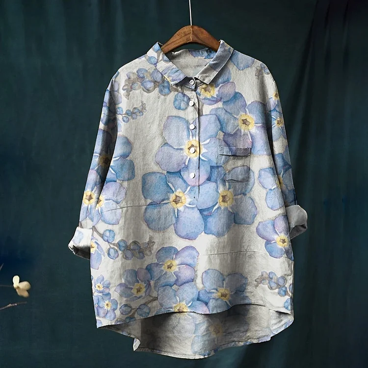 Women's Print Casual Cotton And Linen Shirt 2408000013