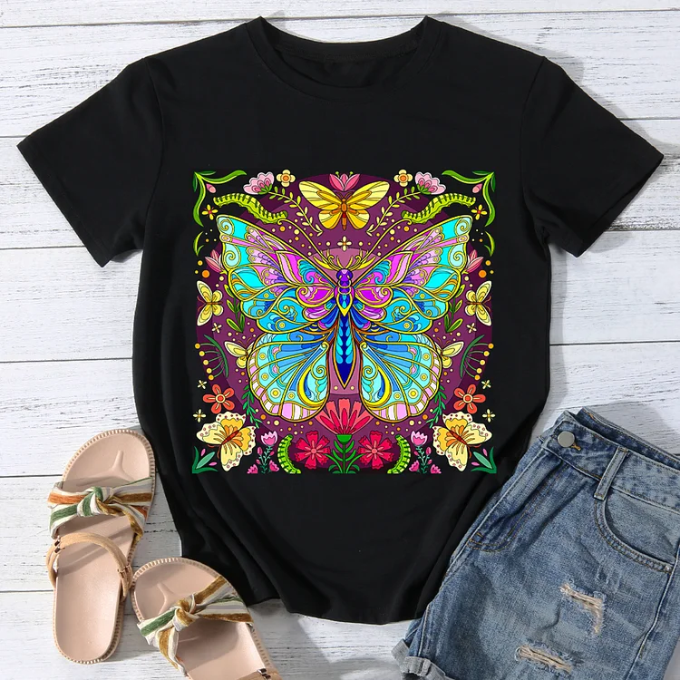 Colorful Exotic Butterfly  Women Round Neck T-shirt - BSTCA0028