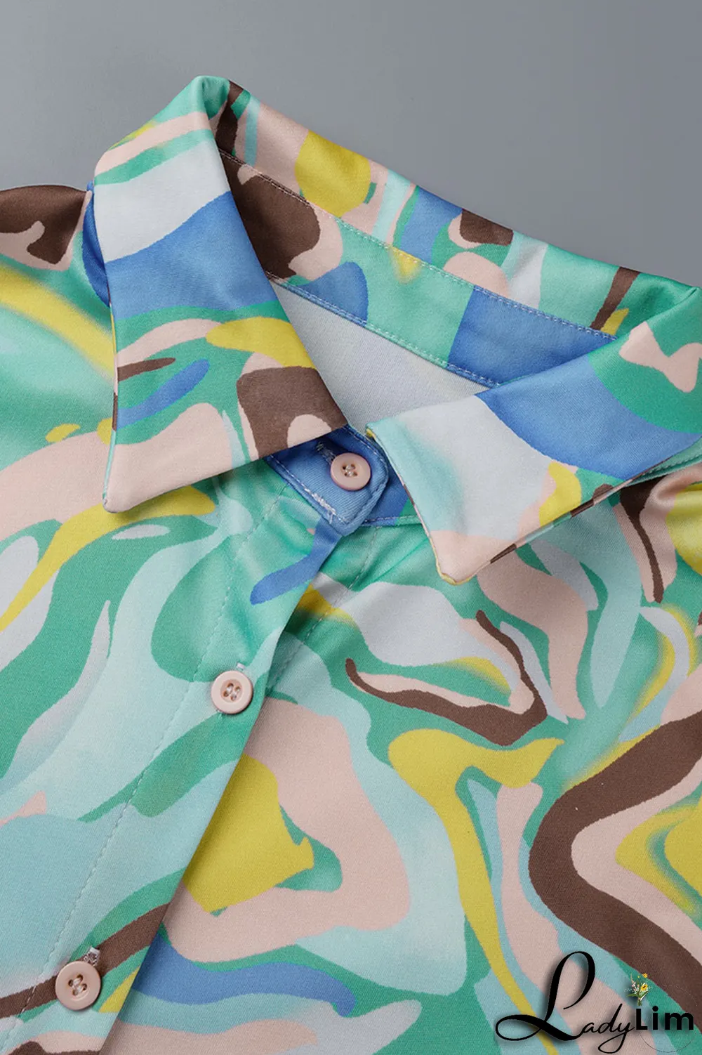 Yellow Casual Print Patchwork Turndown Collar Long Sleeve Two Pieces