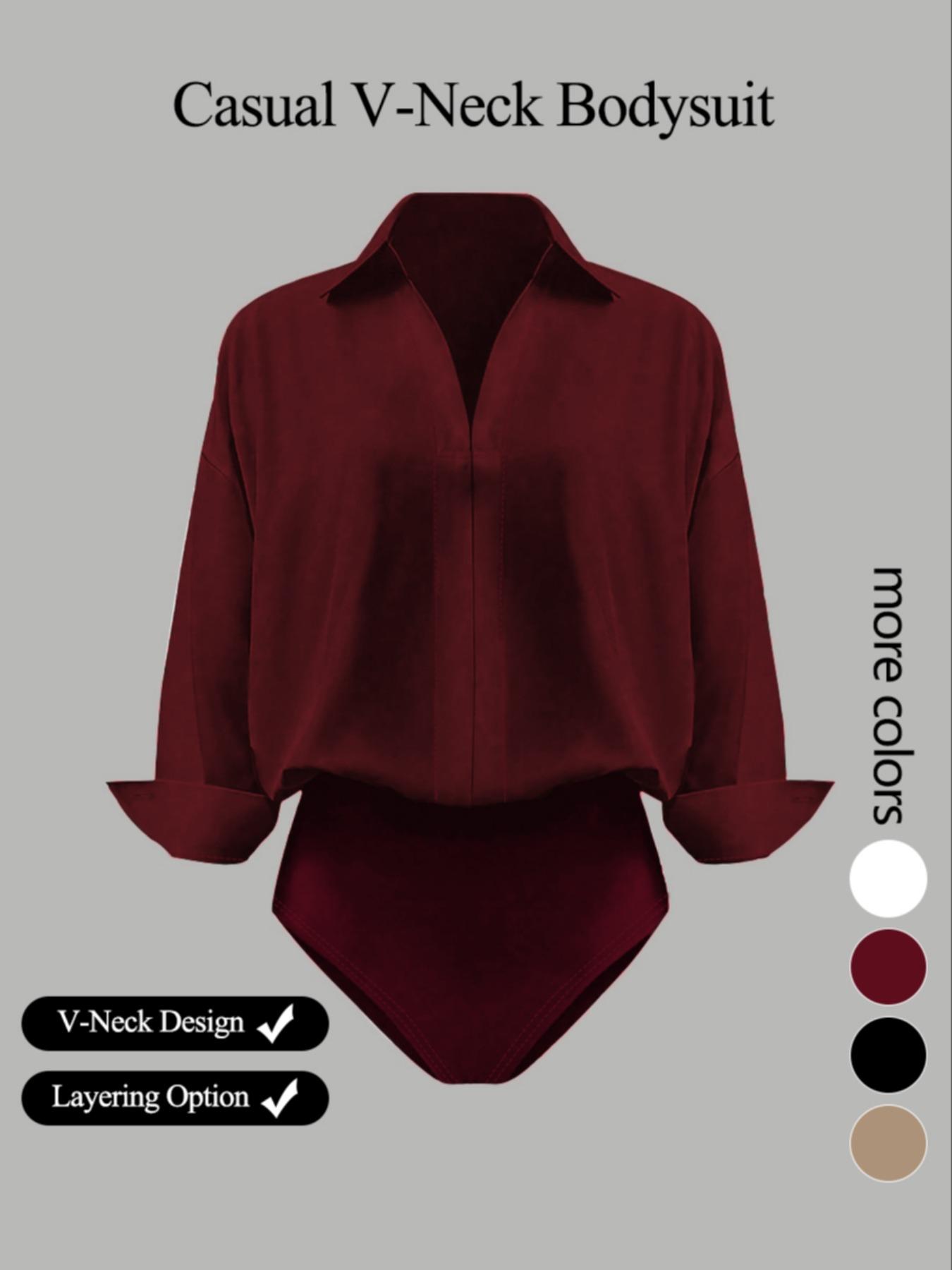 Women's casual loose V-neck long-sleeved shirt jumpsuit, elegant woven fabric, slim fit, suitable for all seasons, and can be layered flexibly, Womenswear Women's casual loose V-neck long-sleeved shirt jumpsuit, elegant woven fabric, slim fit, suitable for all seasons, and can be layered flexibly, Womenswear