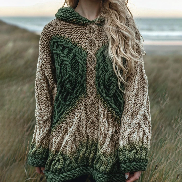 Women's Irish Celtic Knotted Contrast Hooded Sweater