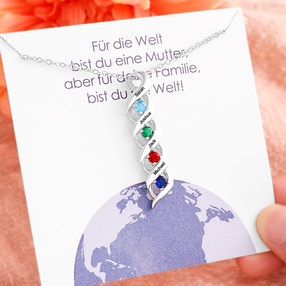 Personalisierte Geburtsstein Halskette Anhänger mit 4 Namen und 4 Geburtssteinen n4-b4 Kettenmachen