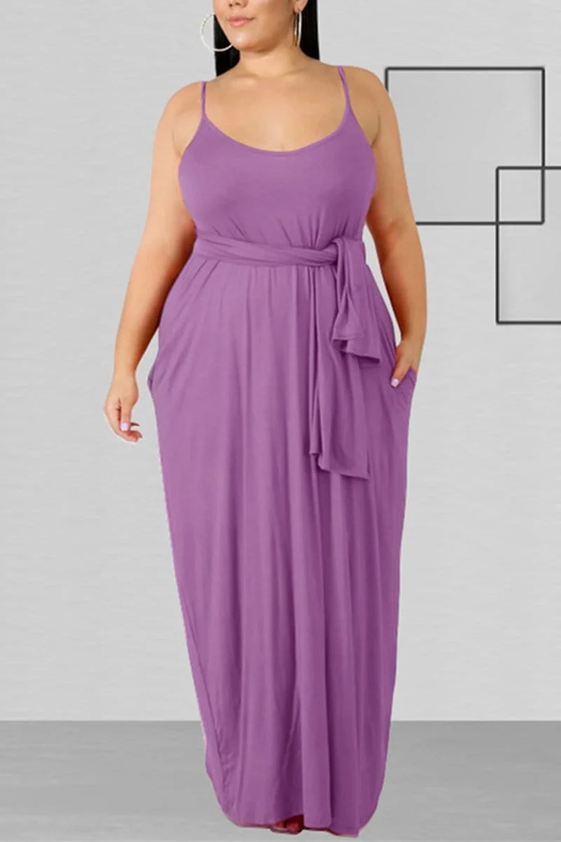 Casual Solid Sling Plus Size Dress