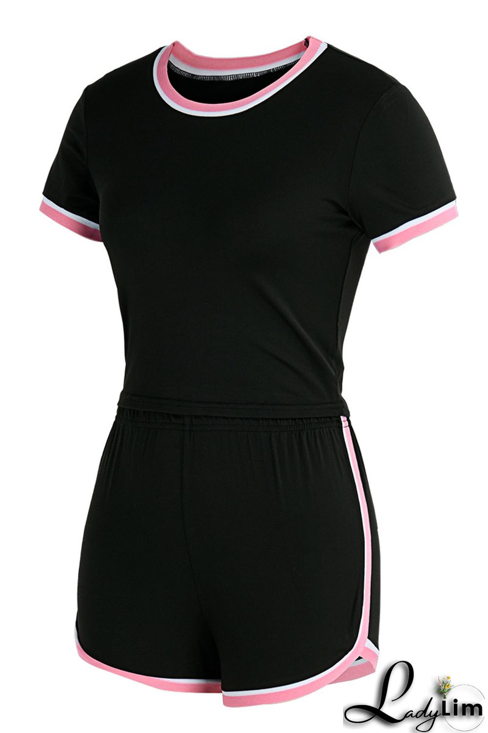 Black Fashion Casual Solid Split Joint O Neck Short Sleeve Two Pieces