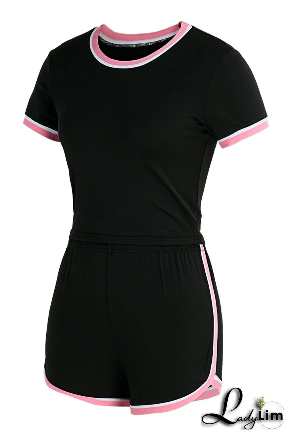 Black Fashion Casual Solid Split Joint O Neck Short Sleeve Two Pieces