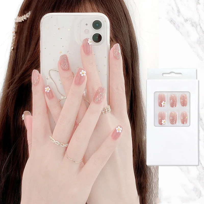 24PCS/box Mid-length  stiletto nail tips Gradients wear full cover paragraph fashion Manicure patch false fingernails for girls-Nail Inspo