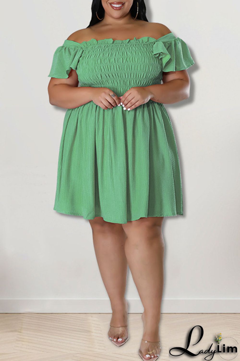 Pink Casual Sweet Solid Patchwork Fold Off the Shoulder A Line Plus Size Dresses