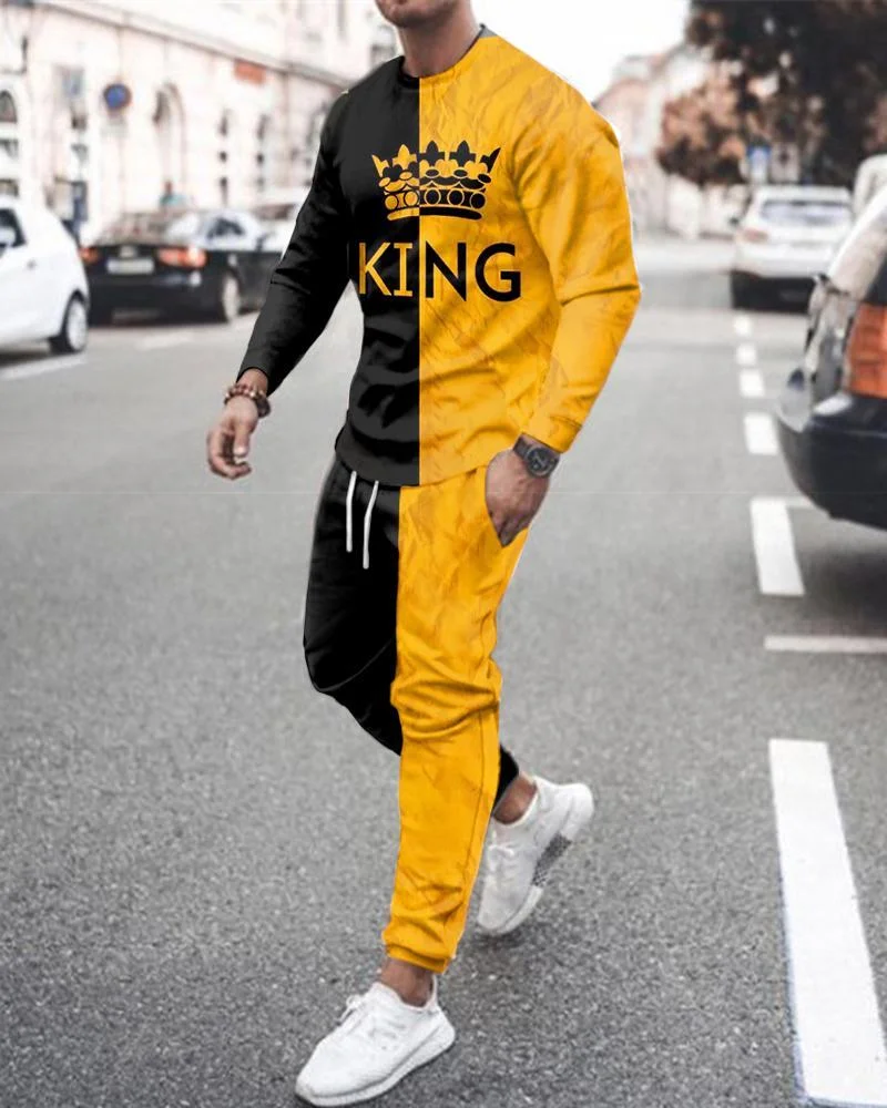 men's casual king printing sports long-sleeved suit