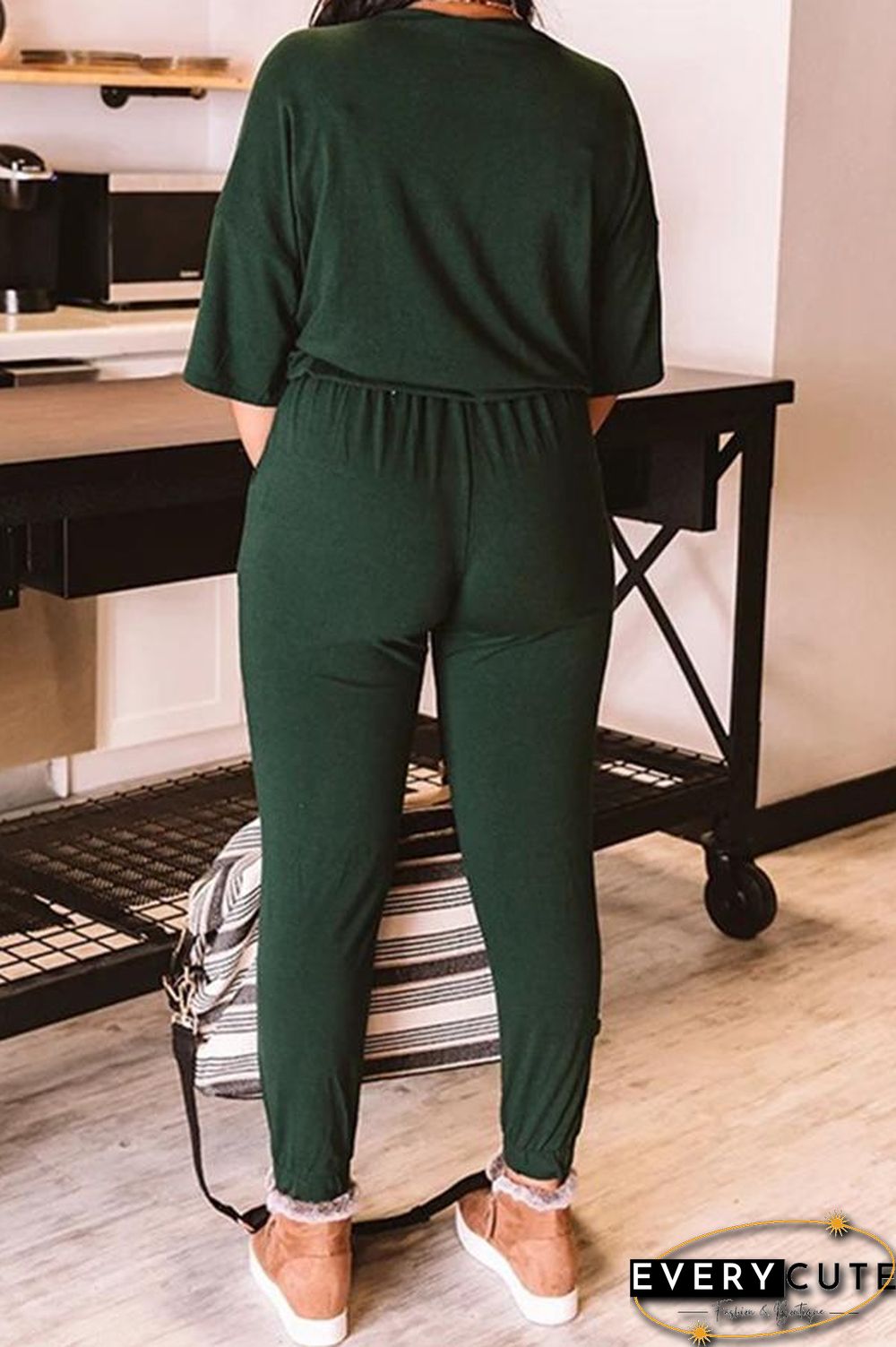 Solid Color Short Sleeve Casual Jumpsuit P15052