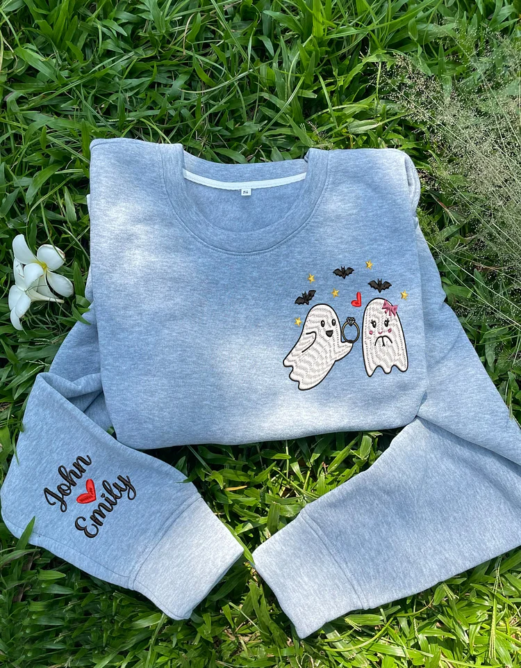 Embroidered Couple Boo Sweatshirt, Couple Halloween Shirt, Soul Mates Sweatshirt, Matching Couple Crewneck, Halloween Gift for Couple