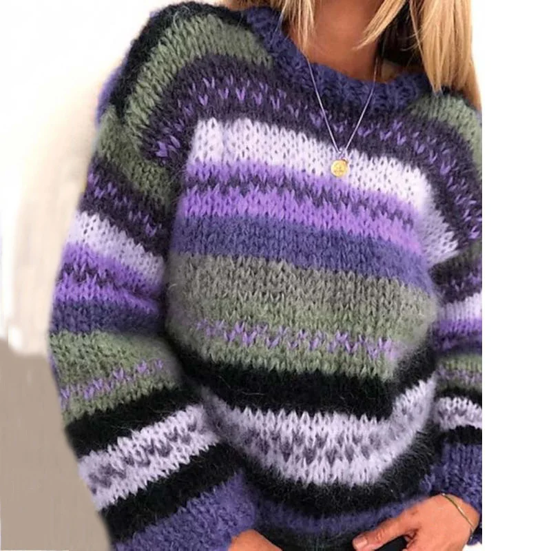 Vintage Rainbow Jacquard Long Sleeve Sweater