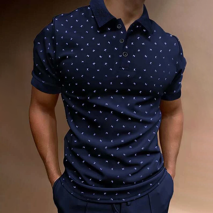 BrosWear Men Unbuttoned Pony Print Short Sleeved Polo Shirt