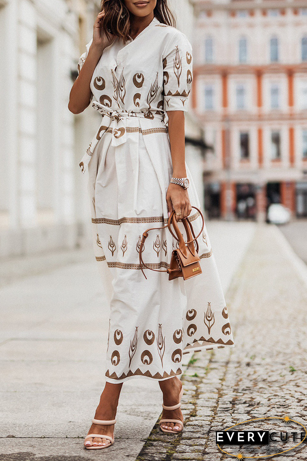 Casual Print Patchwork O Neck Shirt Dress Dresses(3 Colors)