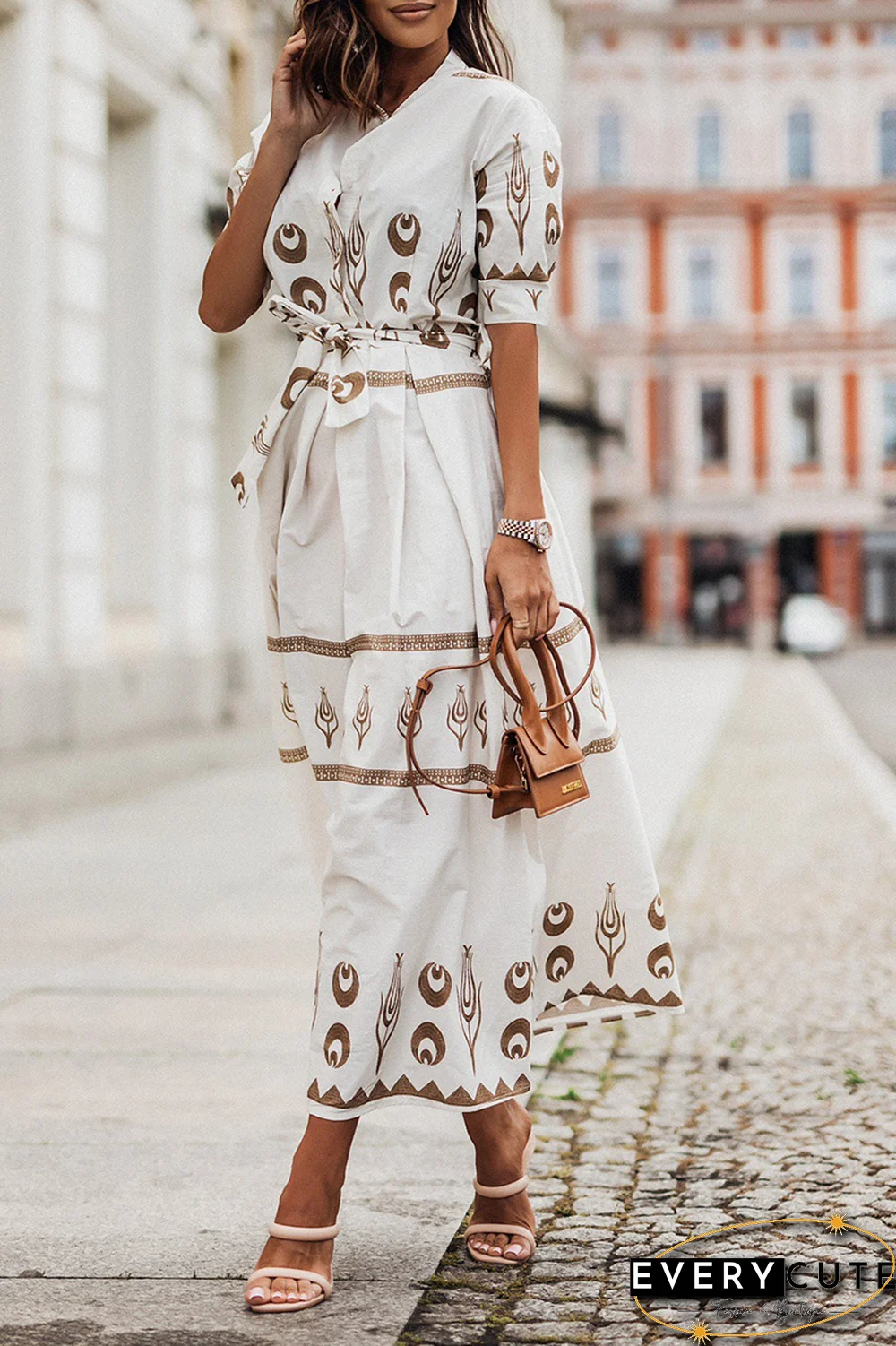 Casual Print Patchwork O Neck Shirt Dress Dresses(3 Colors)