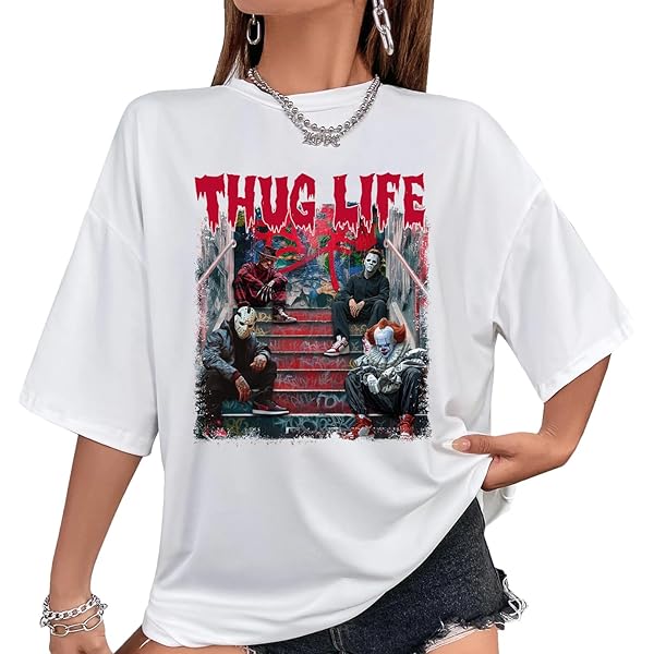 Loveyoufancy Retro Halloween Shirt, Horror Friend Thug%Life Shirt, Thug%Life Horror Movie T-Shirt White