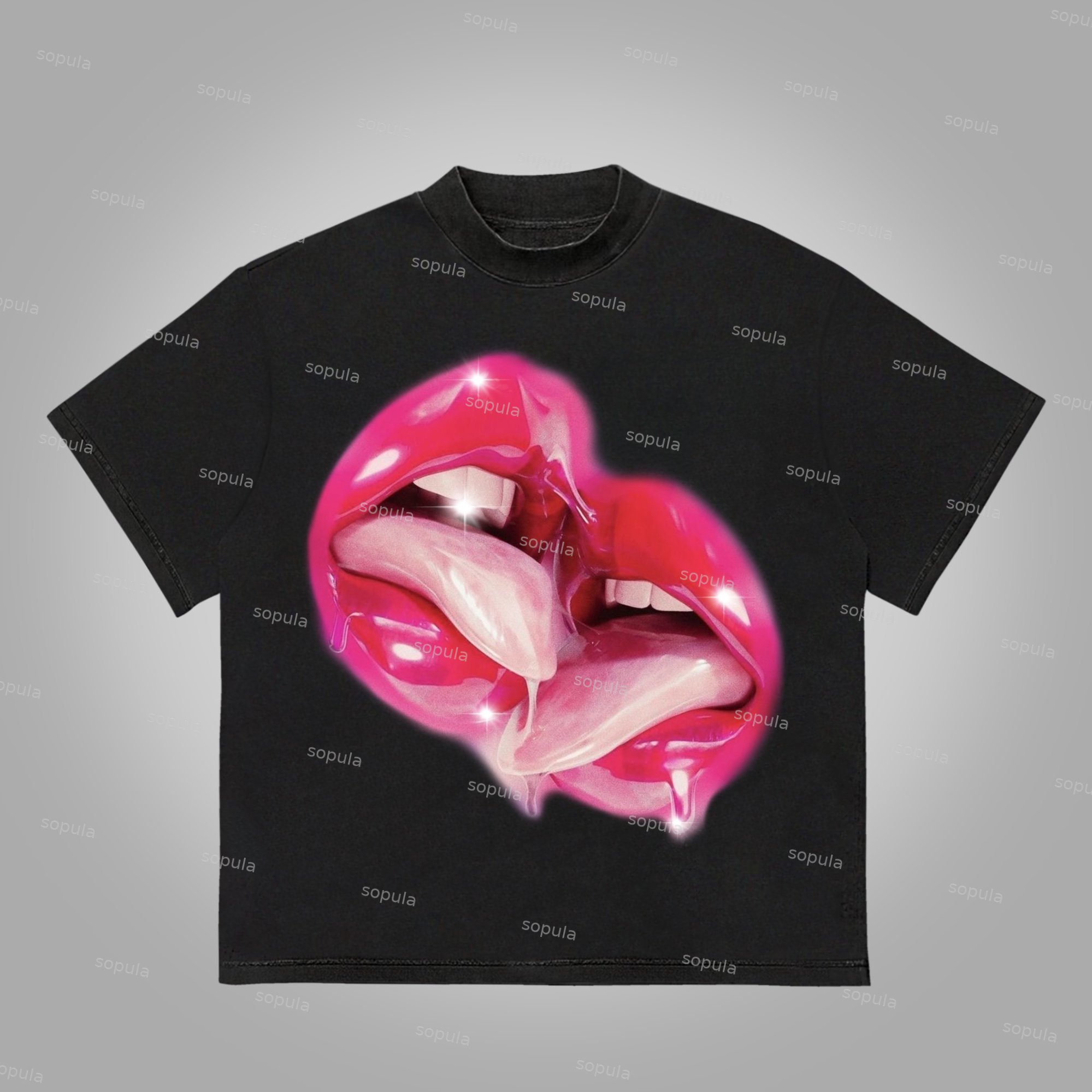 Sopula Flashing Red Lips And Tongue Graphics Slogan Cotton T-Shirt - SOPULA