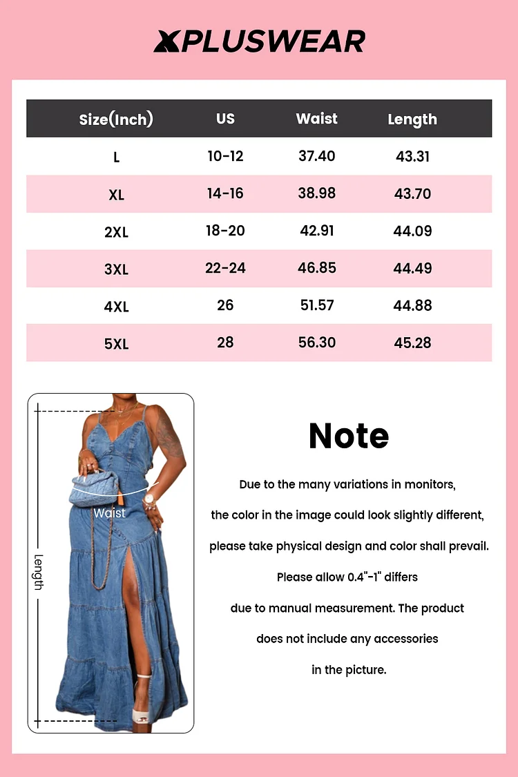 Plus Size Vacation Blue Sundress V Neck Split Button Denim Maxi Dresses [Pre-Order]