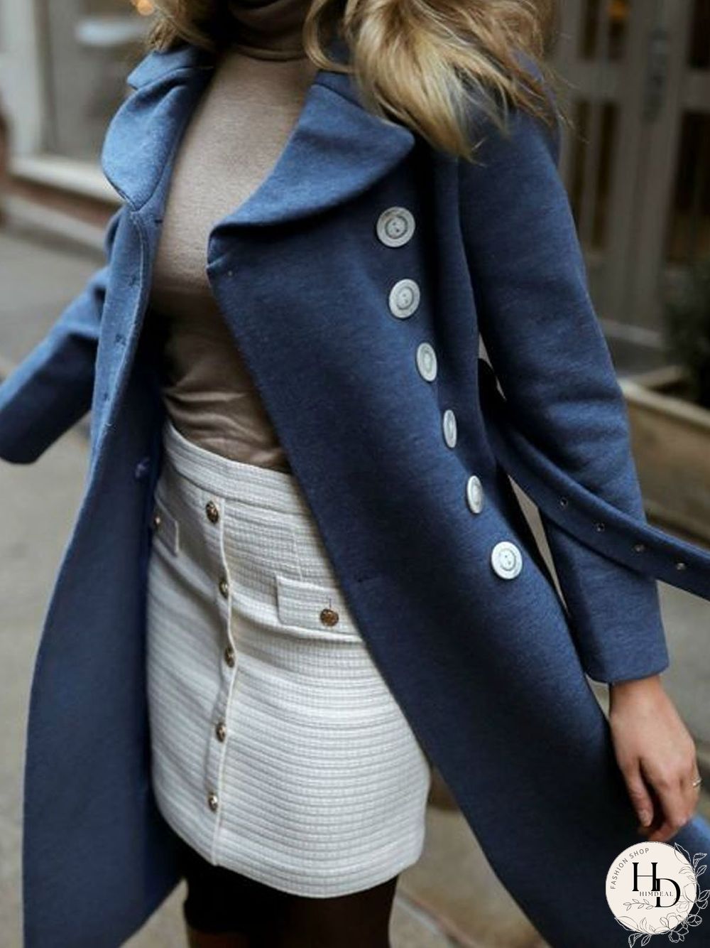 Casual Winter Patchwork Buttoned Micro-Elasticity Plus Size Long sleeve Shawl Collar