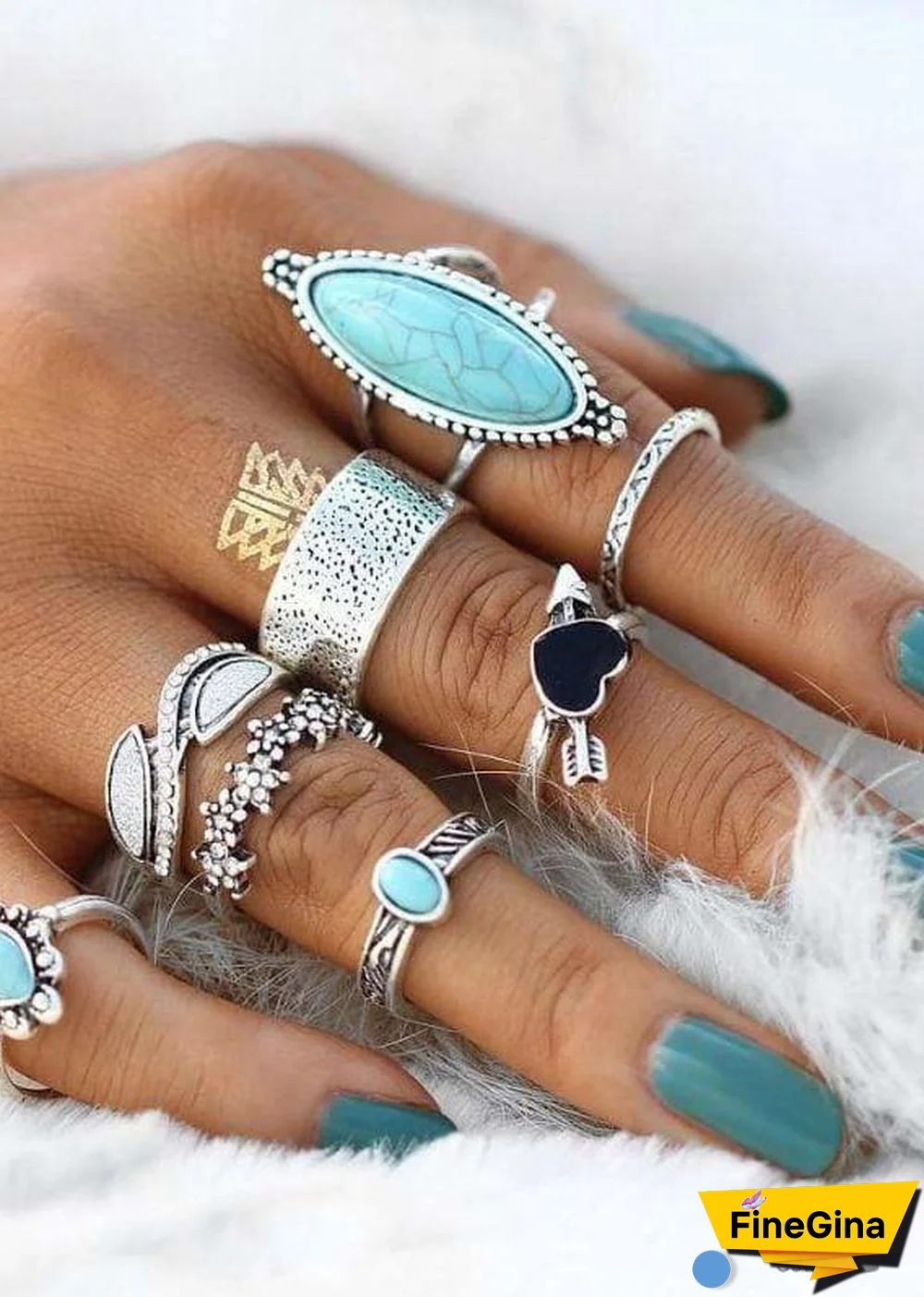 Boho Silver Rings Set Turquoise Allie