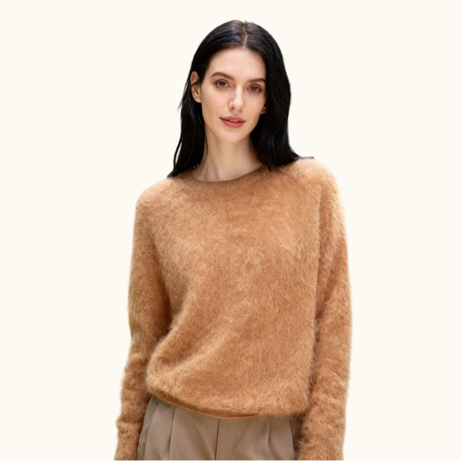 100% Wool Brushed Sweater Round Neck For Women REAL SILK LIFE