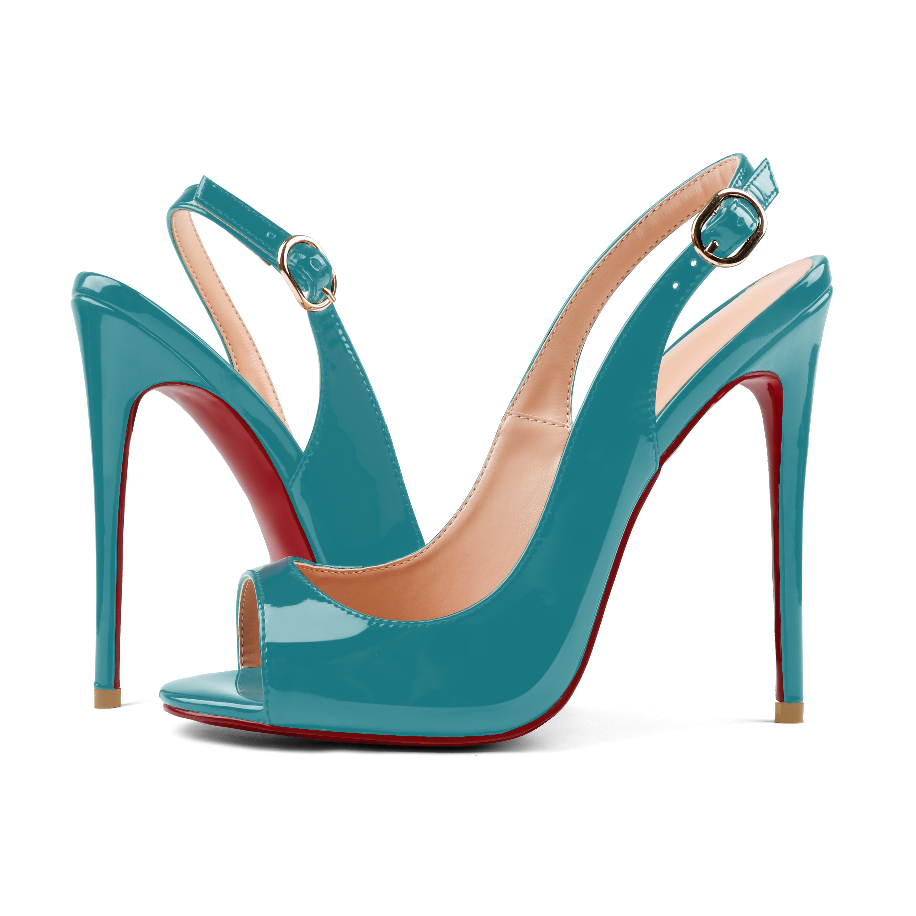 100mm/120mm Women's Open Toe Leaky Heel Red Bottom High Heels Stiletto Shoes-MERUMOTE