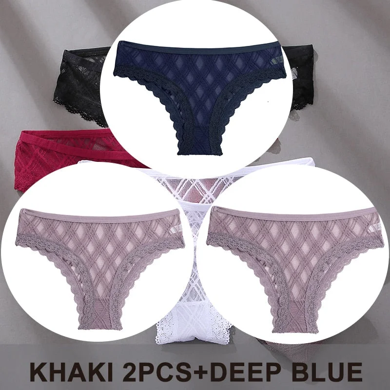 FINETOO 3PCS/Set Women's Panties Sexy Lace Lingerie Temptation Underwear Briefs Pespective Woman Thongs Mesh Underpants Female