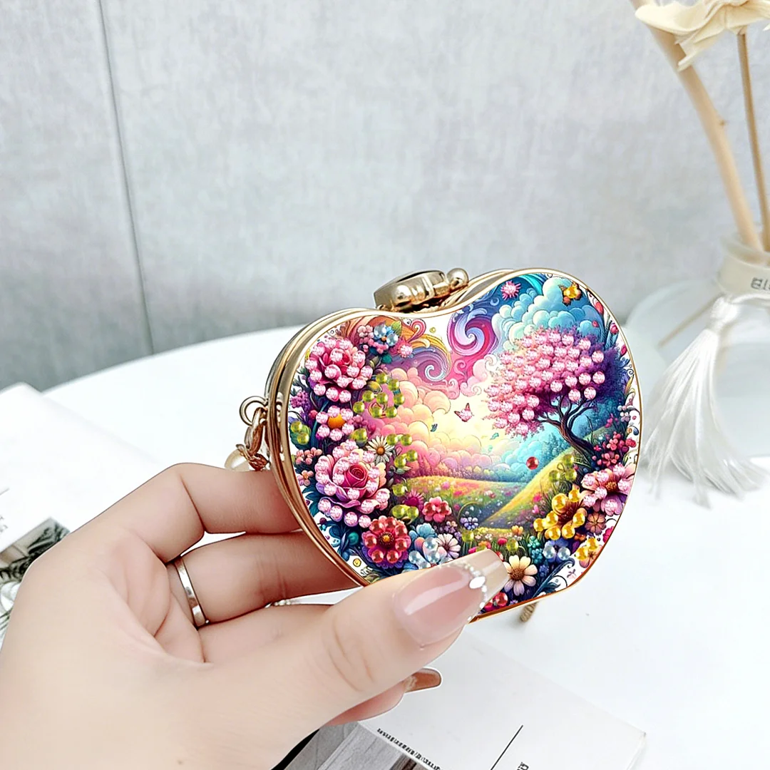 Scenery DIY Acrylic Love Diamond Art Painting Card Case Wallet with Chain Small Diamond Painting Crossbody Bag for Adults Women Girls Gift