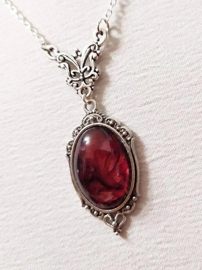 Brownm Gothic Red Oval Stone Pendant