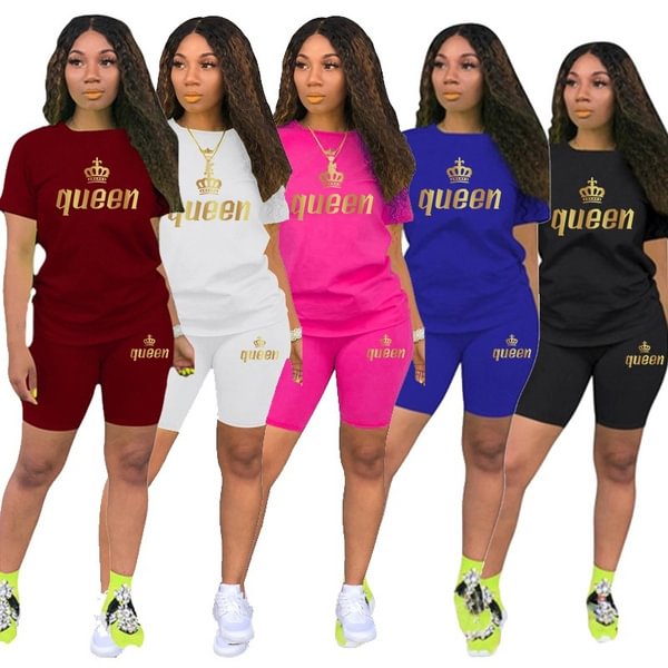 Newest Queen Printed Women Solid Sport Quick Dry T Shirt Set Casual Two Piece Set Short Sleeve Tee Top Biker Shorts Above Knee Pants Suit Tracksuit Outfits - Shop Trendy Women's Fashion | TeeYours