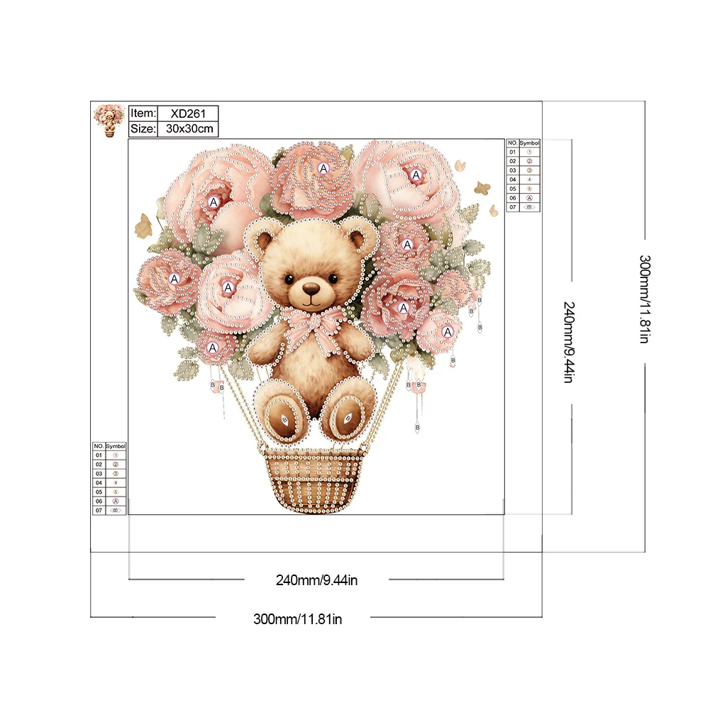 Diamond Painting - Partial Special Shaped Drill - Flower Balloon Bear(Canvas|30*30cm)