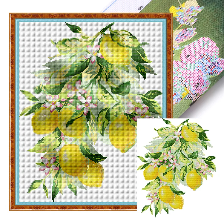Joy Sunday-Bright Lemon- 14CT - 2 Strands Threads Printed Cross Stitch - 33*41cm(Canvas)