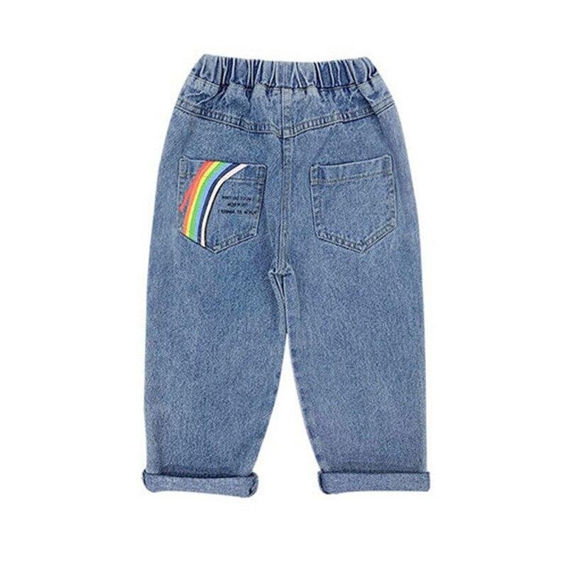 2-7T Jeans For Girls Toddler Kid Baby Clothes Rainbow Print Loose Denim Pants Elegant Sweet Spring Autumn Trousers Streetwear