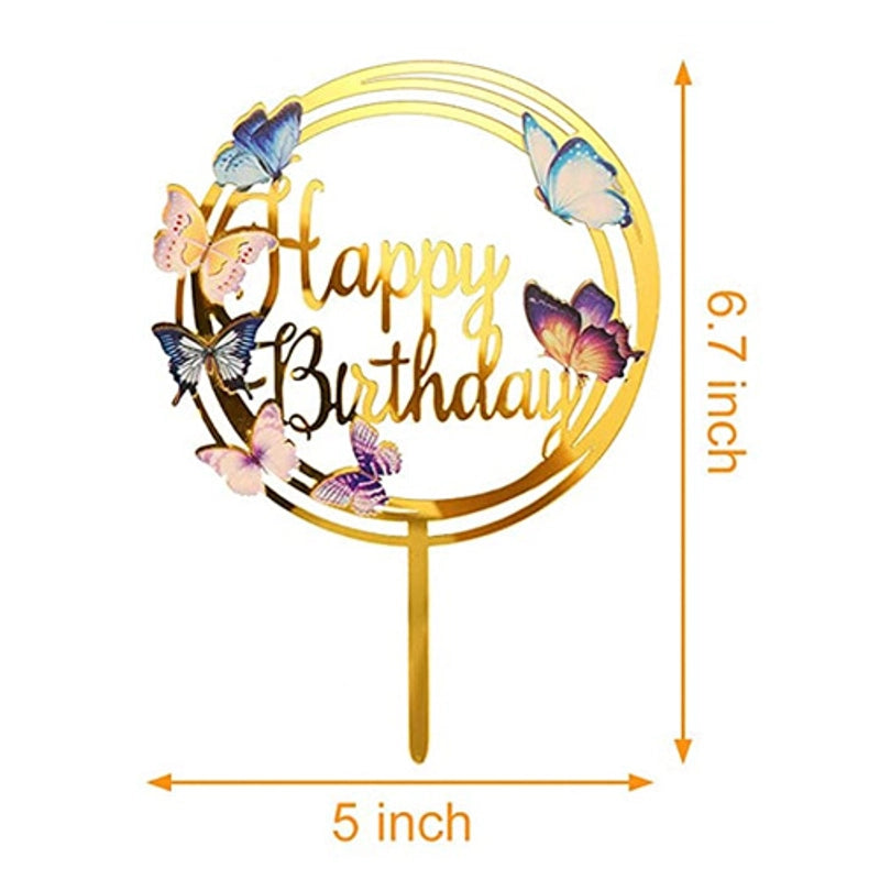 Acrylic Cake Topper Ins Style Floral Uv Color Printing Happy Birthday Dessert Decoration Plugin