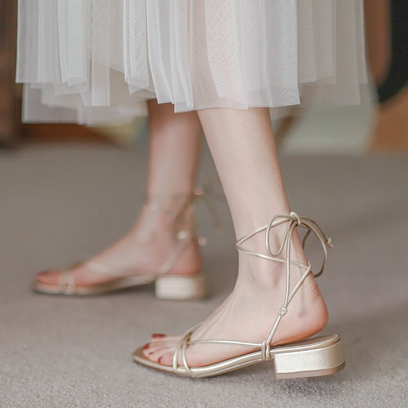  2022 Women Shoes Sandals for Summer Lace-up Korean Fairy Platform Designer Flat Heel Rome Beach Slipper Luxury Slides
