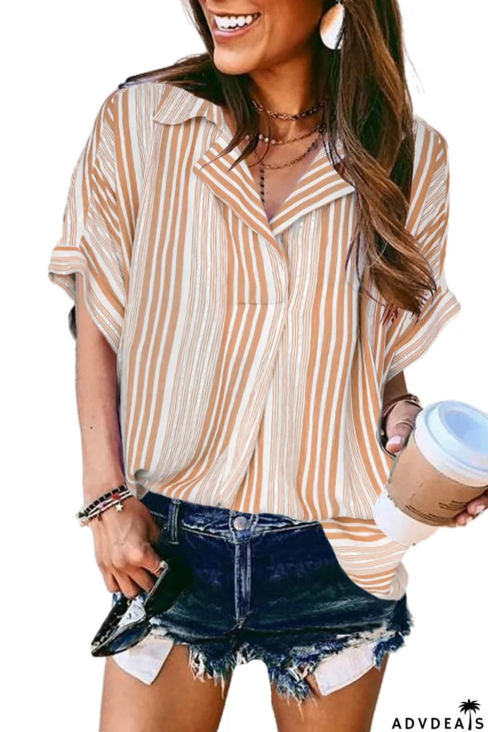 Loose Button Back Striped Blouse