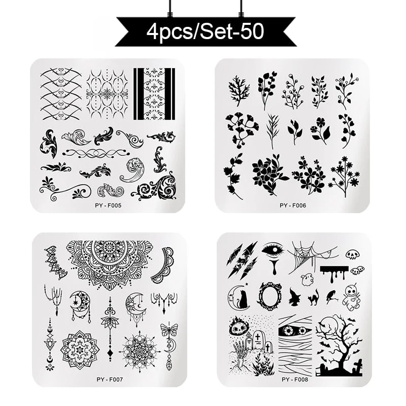 PICT YOU Stamping Plates Kits Striped Line Flowers Stamp Plate Tropical Geometry Lace Halloween Pumpkin Nail  Image Plate-Nail Inspo
