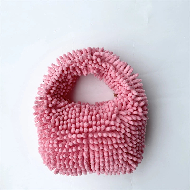 Women’s Plush Solid Color Basic Classic Style Square Zipper Handbag